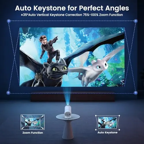 [Built-in Apps] Projector with WiFi and Bluetooth,Mini Portable Support Movie Projector 1080P HD,Auto Keystone Correction,180° Rotatable,Compatible with TV Stick, HDMI, USB, Smartphone, Laptop 6