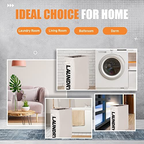 Caroeas 22" Rolling Slim Laundry Basket with Stand Foldable Waterproof Sorter and Organizer on Wheels Tall Thin Dirty Laundry Hamper Basket Home Corner Bin (Beige) 5