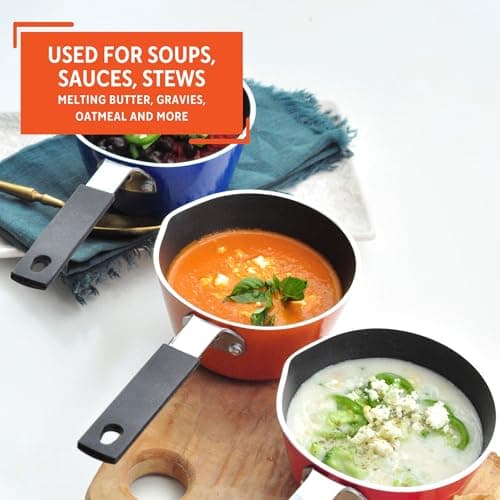 IMUSA USA Nonstick Multi Mini Sauce Pan with Silicone Handle Varies, You May Receive Red, Orange, Blue Color (Pack of 1) 5