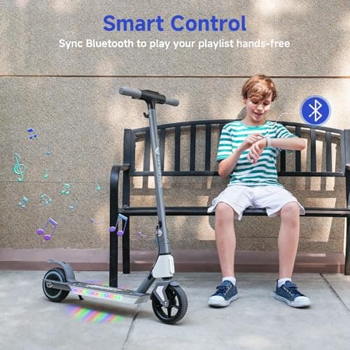isinwheel S4 Electric Scooter for Kids Ages 6-14, 200W Foldable Kids Electric Scooter with 3 Speeds (5/8/12 Mph), LED Display, Colorful Lights, Gift for Kid 6