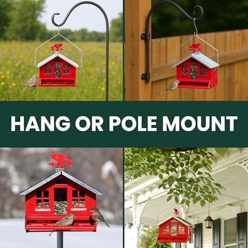 Perky-Pet Squirrel-Be-Gone II Country House Bird Feeder with Weathervane - 8 lb Seed Capacity - Squirrel Proof Wild Bird Feeder for Outdoors - Durable Construction - Rustic Outdoor Decor - 338, Red 7