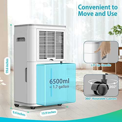 HUMILABS 50 Pint 4500 Sq.Ft Home Dehumidifiers, 1.7 Gallon Tank Dehumidifier for Basement with Drain Hose, Auto/Quiet Sleep/Dry Mode 6
