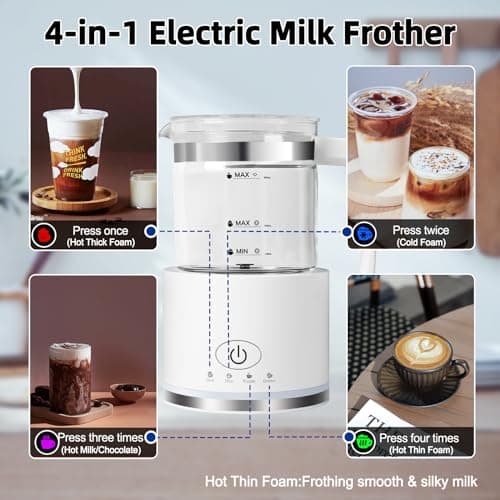 Electric Milk Frother, 4 in 1 Milk Frother and Steamer, Milk Steamer,16.9OZ/500ml Automatic Warm and Cold Foam Maker for Coffee,Latte, Cappuccino, Macchiato, Hot Chocolate, Dishwasher Safe (White) 3