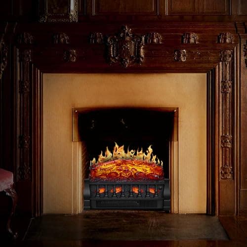 Havato Electric Fireplace Log Set Heater, 21" Vintage Design Portable Freestanding Fireplace Log Heater, Realistic Flames, Overheated Protection, Realistic Ember Bed for Home and Office, 750W/1500W 8