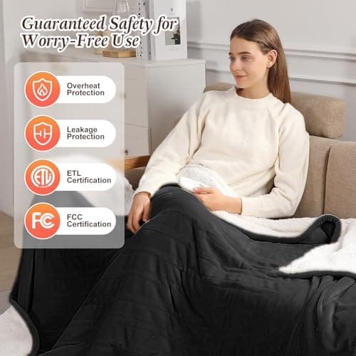 Heated Blanket Queen Size Electric Blankets 84X90in - Dual Control Heated Blankets for Bed with 5 Heat Settings & 10-hr Timer, Over-Heat Protection and Fast Heating Blanket Washable (Charcoal Gray) 6