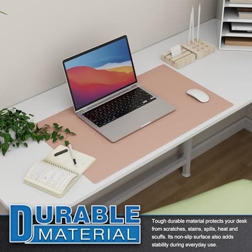 K KNODEL Small Office Leather Desk Mat, Mouse and Keyboard Pad, Computer and Laptop Mat, Desktop Protector and Cover, Writing Pad and Blotter (23.6"x13.8", Pink) 5