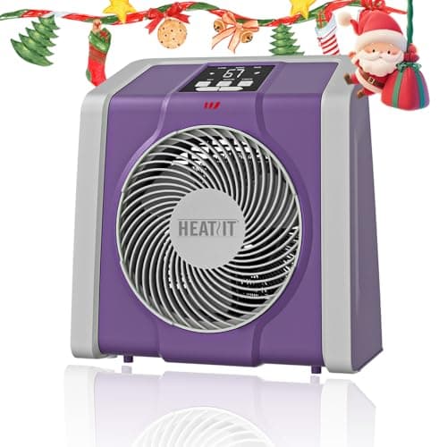 HEATIT Space Heater for Indoor, Digital Display with Thermostat, 1-12H Timer, Fan Mode,1500W/750W, Electric Space Heater for Office, Bedroom,Violet,10.6"Dx7.0"W x 11.8"H