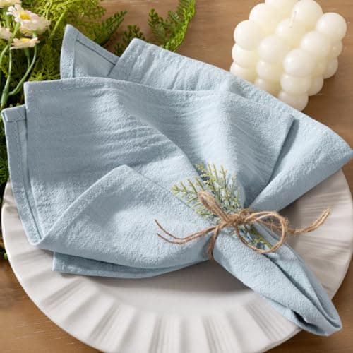 Socomi Cloth Napkins Grey Blue Easter Spring Washable Reusable Bulk Linen Cotton Napkins Set of 4 17"x17" for Wedding Party Bridal Baby Shower Birthday Dining Table Decorations