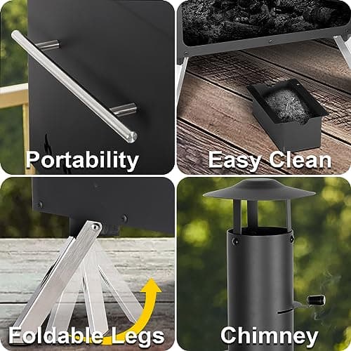 15’’ Outdoor Pizza Oven Wood Fired Pizza Oven Portable Patio Ovens Included Pizza Stone, Pizza Peel, Fold-up Legs, Cover Cooking Rack for Camping Backyard BBQ 6