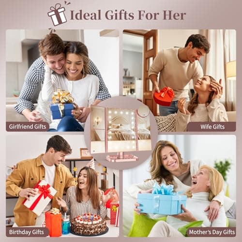 HUONUL Makeup Mirror, Vanity Mirror with Lights, 2X/3X/10X Magnification, Touch Control, Trifold, Dual Power Supply, Valentines Day Gifts for Her,Gifts for Women, Wife, Mom, Girls,Dorm Room Essentials 6