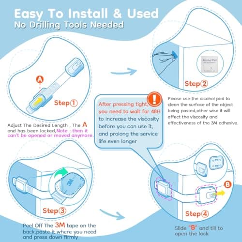 8-Pack Cabinet Locks Baby Proofing - Syican Child Proof Drawer Locks, Multi-Purpose for Drawers, Fridge, Toilet Seat, Trash Can, Ideal Stocking Stuffers, White 6