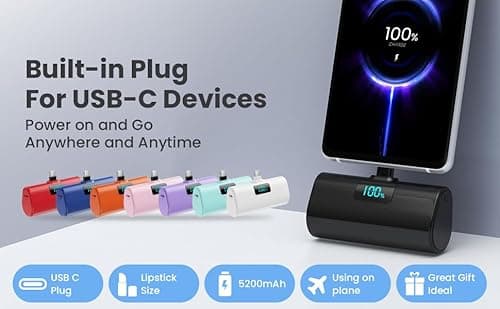 [2-Pack]Portable Charger for iPhone 17/16/15 Series,Upgraded 5200mAh PD USB C Power Bank Built-in USB-C Connector, Battery Pack Compatible with iPhone 17/17 Pro/17 Pro Max/16/15 Series,Samsung,Android 8