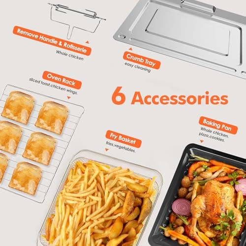 Kitchen in the box 32QT Extra Large Air Fryer Toaster Oven Combo, 21-in-1 Countertop Convection Toaster Oven with Rotisserie and Dehydrate, 6 Accessories, 1800W Dual Cook Preset (Black) 8