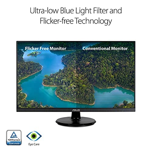 ASUS 27” 1080P Monitor (VA27DQ) - Full HD, IPS, 75Hz, Speakers, Adaptive-sync/FreeSync™, Low Blue Light, Flicker Free, VESA Mountable, Frameless, HDMI, VGA, DisplayPort, Tilt Adjustable, Black 3