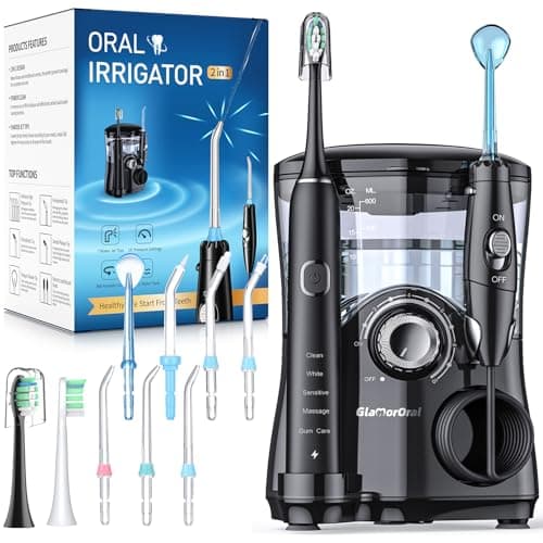 Electric Toothbrush and Water Flosser,600ML Oral Irrigator Water Flosser with 7 Jet Tips,10 Adjustable Pressure Settings,Sonic Electric Toothbrush with 2 Brush Heads,5 Modes(Black)