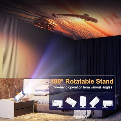 Mini Projector with Latest Android 13 - HY300 Portable Movie Projector with WiFi 6 Bluetooth 5.2: Built-in Apps, 4K/1080P Support, Auto Keystone, 180° Rotatable, 40"-130" Big Screen Video Projector 6