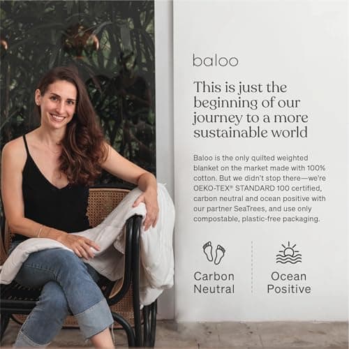 Baloo Weighted Blanket for Adults 12 lb Throw (Pebble White, 42"x72") | Cool & 100% Cotton | Machine Washable & Dryer Safe | Glass Microbead Fill 8