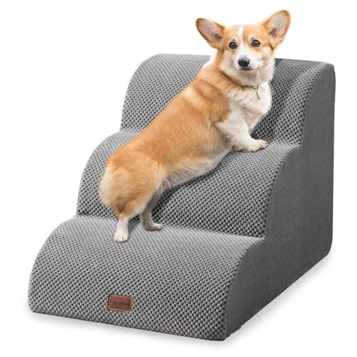 EzKamfort Dog Stairs - 3 Step Non-Slip Pet Steps for Small Dogs to Get on Bed