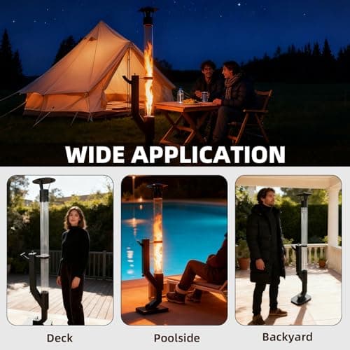 Spylandy Wood Pellet Patio Pit, Portable Gravity Feed Outdoor Heater with Glass Tube Flame, Smokeless Non-Electric Rocket Pit for Backyard, Deck, Camping & RV (Black) (64" Wheels) 9