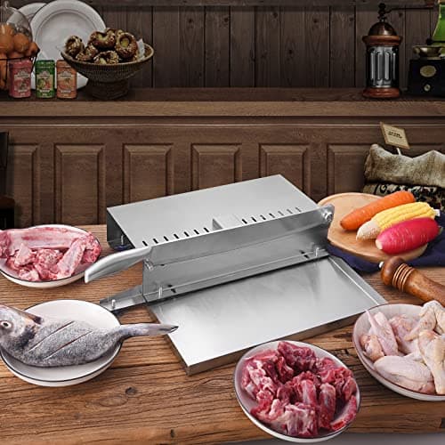 Meat Slicer Bone Cutter 20in，Manual Ribs Chopper for Chicken Fish or Beef，Stainless Steel Frozen Meat Slicer with Food Tray 7