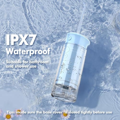 Bezvoi Water Flosser Mini Cordless Portable: 5 Modes Travel Water Dental Floss with Telescopic Water Tank, IPX7 Waterproof Oral Irrigator for Teeth Cleaning Gums,Orthodontic,Braces Care (Sky Blue) 7