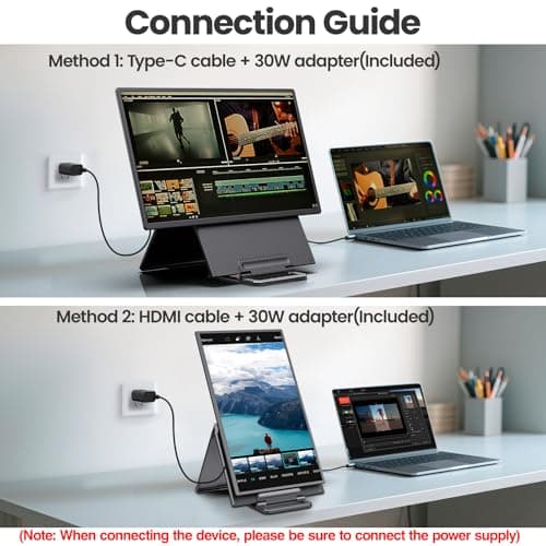 23.8'' Portable Monitor,FHD 1080P 100Hz IPS Laptop Screen Extender,USB-C HDMI Large Office Gaming Second Monitor Extender with Detachable Stand for Mac Windows PS5 Xbox Switch(Built-in Speakers) 4