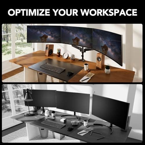 HUANUO Triple Monitor Mount for 17 to 32 inch Screens, Adjustment Gaming Triple Monitor Stand with Swivel, Tilt, Rotation, Clamp & Grommet Kit 7