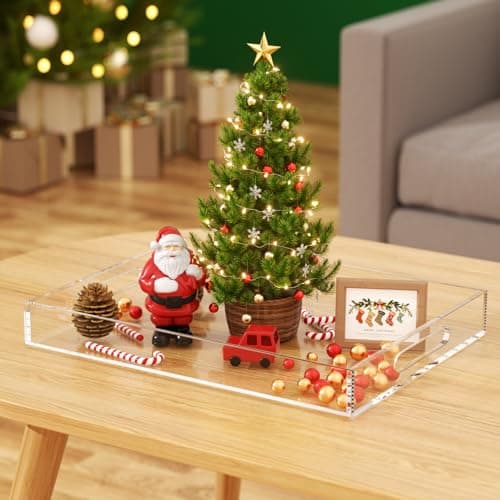 NIUBEE Clear Serving Tray 12x16 Inches -Spill Proof- Acrylic Decorative Tray Organiser for Ottoman Coffee Table Countertop with Handles 5
