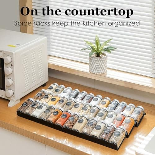 Famhap Spice Drawer Organizer, 6 Pack Drawer Seasoning Organizer Expandable from 11.6" to 23.2" Seasoning Rack Tray Insert for Kitchen Drawers, Spice Rack Tray for Drawer/Countertop (Black) 6