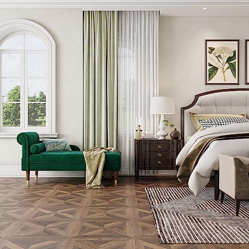 Vesgantti 59" Velvet Chaise Lounge Indoor,Upholstered Furniture Lounge Chair with Left Armrest & Lumbar Pillow, Button Tufted Lounge Sofa for Living Room Bedroom Office,Tool-Free Assembly(Green) 9