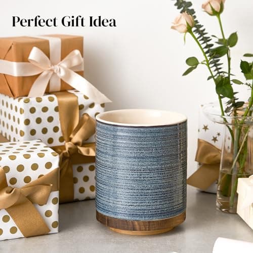 DOWAN 360° Rotating Extra Large Cooking Utensil Holder, 7.6" Kitchen Utensil Holder for Countertop, Utensil Crock for Farmhouse Kitchen Decor, Ceramic Stable Utensil Caddy, Blue 8