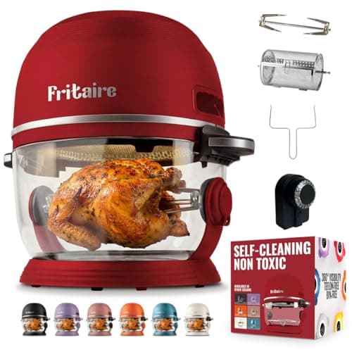 Non Toxic Air Fryer™ Pro | 9-in-1 Glass Air Fryer | Self-Cleaning | 5 Quart | Rotisserie and Tumbler | 400F Vortex For Even Cooking, BPA-Free Teflon Free, Recrisp, Roast, Bake, Cherry