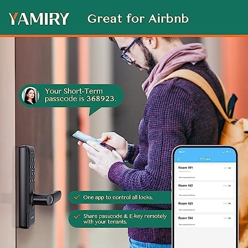Yamiry Smart Door Lock, Biometric Fingerprint, Keyless Entry, App Control, 6 Ways to Unlock, DIY Installation, Black 5
