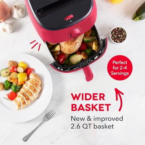 Dash Tasti-Crisp™ Air Fryer - AirCrisp® Technology - Compact Design with Adjustable Temperature Control - Nonstick Fry Basket & Auto Shut-Off Feature - 2.6 Quarts - Red 7