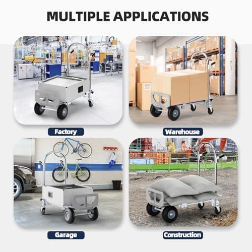 Hand Trucks Heavy Duty Aluminum Dolly Cart, 3 in 1 Design 1000 Lbs Capacity with Solid Wheels - Foldable, Portable, Ergonomic Handle, Perfect for Construction, Warehouses, Factories, Indoor & Outdoor 6