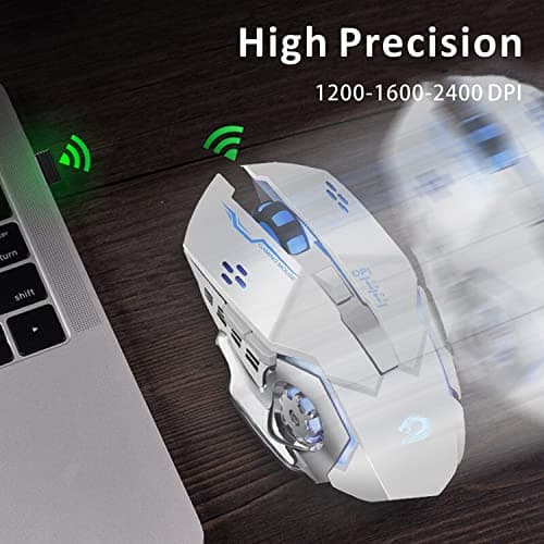 Uciefy Q85 Rechargeable Wireless Gaming Mouse, 2.4G LED Optical Silent Wireless Computer Mouse with 4 LED Light, 3 Adjustable DPI, Ergonomic Design, Auto Sleeping (Silver) 8