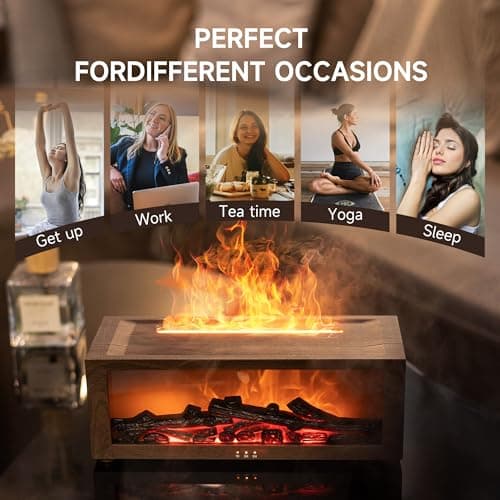 TMEHM Fireplace Flame Air Diffuser Humidifier,7 Colors Aromatherapy Essential Oil Diffuser,Ultrasonic Aroma Humidifier with Timer for Home,Bedroom,Office,Yoga (Dark Wood Grain) 7