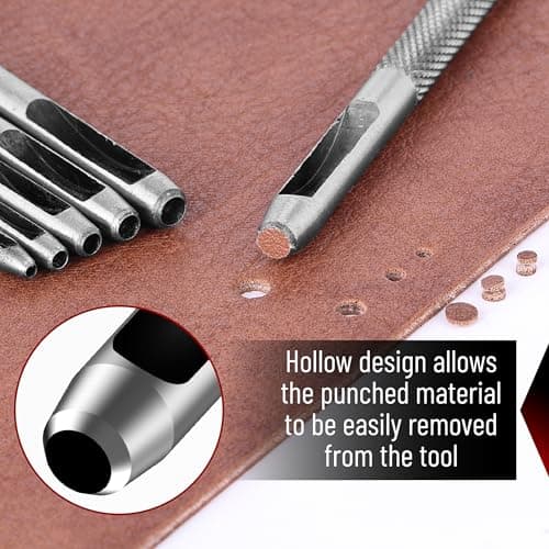 UNCO- Hollow Leather Hole Punch Set, 6 pcs, Steel, Leather Hole Punch Tool, Leather Punch Tool, Hole Punch for Leather Punch Set, Hollow Punch Set, Gasket Hole Punch Set, Hollow Hole Punch Set 6