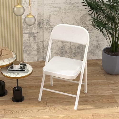 Molylain 2 Pack White Folding Chairs with Padded Cushion, Portable Stackable Foldable Chair for Indoor Outdoor, Commercial Seat with Metal Frame for Home Office Events Wedding Party (2, White) 7