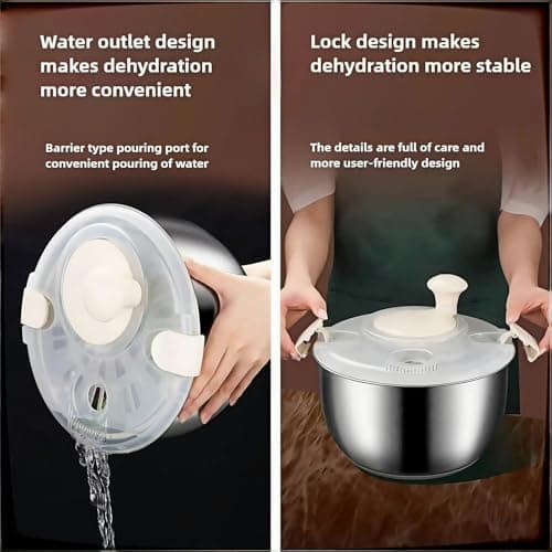 6L Stainless Steel Salad Spinner, Vegetable Spinner, Lettuce Spinner, Fruit Washer, Quick Spin Commercial Salad Spinner for Household Vegetables and Pasta Fries Spinner Essential Kitchen Utensils 7