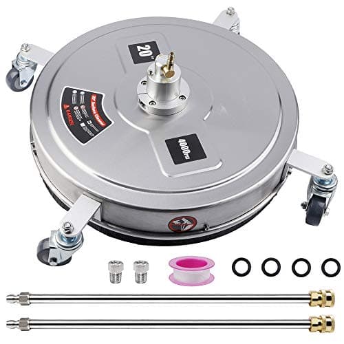 Twinkle Star 20" Pressure Washer Surface Cleaner with 4 Wheels, Stainless Steel Housing & 1/4" Quick Connector, Power Washer Attachment with 2 Extension Wand, 2 Replacement Nozzles, 4000 PSI