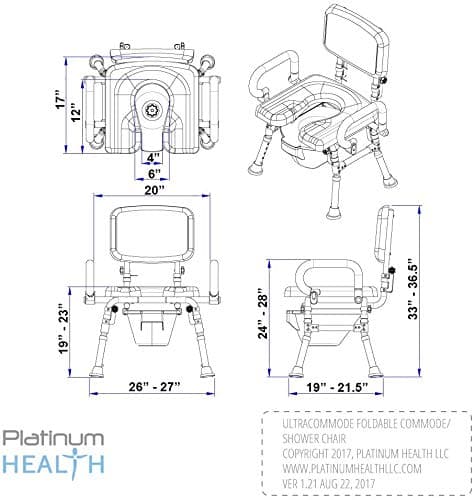 UltraCommode™ Foldable Commode and Shower Chair, Soft, Warm, Padded, Portable and Foldable XL Toilet Seat with Open Front, Padded Pivoting Armrests, Adjustable Height, Includes Free Commode Pail, Gray 6