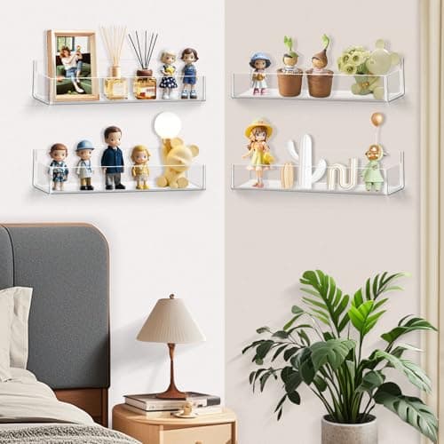 GTJ Acrylic Shelves, 2-Pack Spice Rack Wall Mount, Clear Book Shelves for Wall, Spice Organization, Vinyl Wall Mount, Cabinet, Pantry Door, Kitchen, Bedroom, Self-Adhesive and Drilling 5