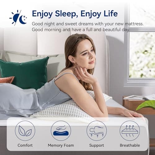 Amazon Basics Breathable Memory Foam Mattress, Soft Plush Feel, 12 Inch, Full, White/Grey 6