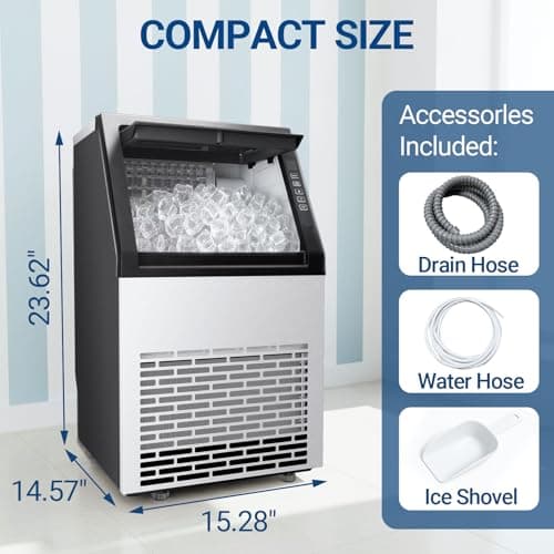 Erivess Commercial Ice Maker Machine, 100LBS/24H with 20lbs Storage, Stainless Steel Freestanding & Under Counter Ice Maker with Self-Cleaning, 36 Cubes in 11Mins, for Bar/Cafe/Restaurant 8