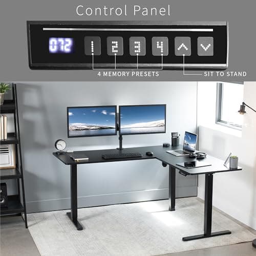 VIVO Corner Standing Desk, 63 x 55 inch Reversible L-Shaped Workstation, Electric Height Adjustment, Home, Office, and Reception Rooms, Black Table Top Black Frame, DESK-E3CTB 5