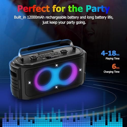 RRNUY Portable Bluetooth Speaker 300W Peak Big Powerful Loud Sound Deep Bass Large Wireless Boombox with Subwoofer DSP Led Light for Home Party Outdoor Gatherings Camping Backyard 5