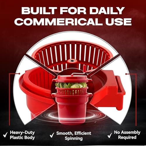 2.5 Gallon Chef Master Commercial Salad Spinner Dryer – Manual Lettuce Spinner and Fruit Washer Bowl with Strainer - Sealed Gearbox, Built In Brake System - Durable Spinner Mechanism - 90012 5