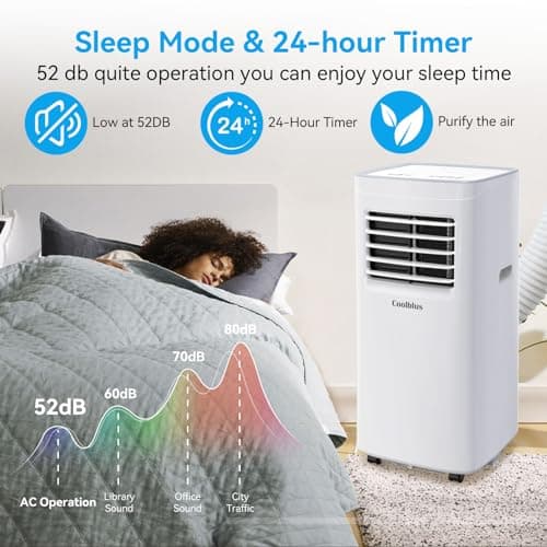 Coolblus Portable Air Conditioners, 8400 BTU air conditioner Cools Up to 350 Sq.Ft, 3 in 1 Portable AC with Remote Control,24H Timer,Smart Sleep Mode,Window Installation Kit & Filter Cleaning Brush, S 5