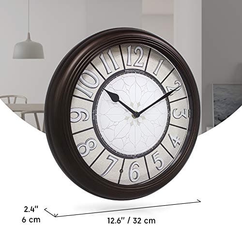 Presentime & Co. 12.6" Illuminated Farmhouse Wall Clock, Silent Battery Operated Night Light Wall Clock with Smart LED Sensor for Living Room, Bathroom, Kitchen, Home Office, Oil Rubbed Bronze Finish 8